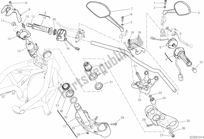 Todas as partes de Guiador E Controles do Ducati Monster 821 USA 2020